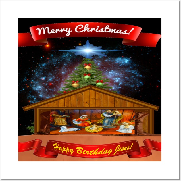 MERRY CHRISTMAS/HAPPY BIRHDAY NATIVITY With CHRISTMAS TREE Wall Art by SHOW YOUR LOVE